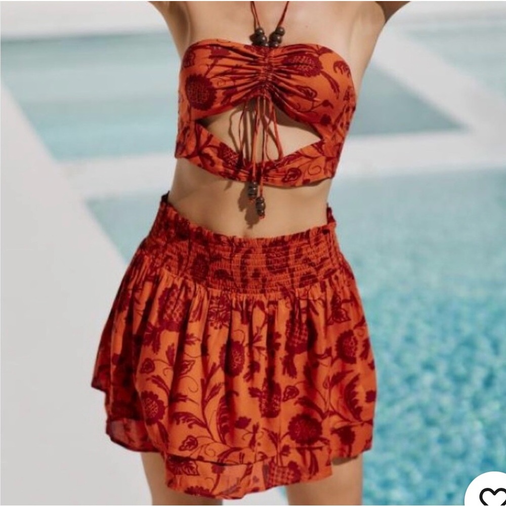 NWT Anthropologie Floral Red Skirt and top set